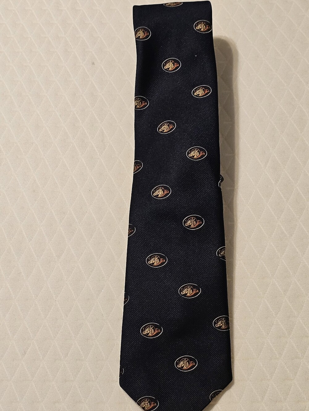 Vintage Ben Pulitzer Necktie Navy Blue Horse Head & French Horn Equestrian Motif